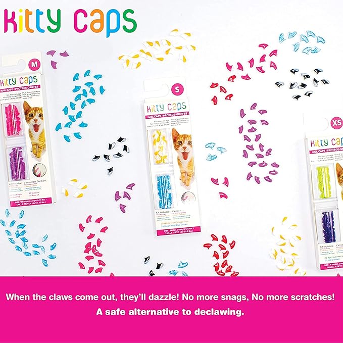 Kitty Caps Nail Caps for Cats, Spring Green with Glitter & Ultra Violet - Safe, Stylish & Humane Alternative to Declawing Stops Snags & Scratches, X-Small (Under 5 lbs), 40 Count