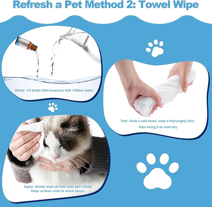 No-Rinse Pet Shampoo & Conditioner Essence for Dogs & Cats, Dilute Before Use, for Small/Medium Pets, Soothes Skin, Hydrates Coat, Pomegranate Scent, Suitable for Pet Steam Brush，0.34oz*1