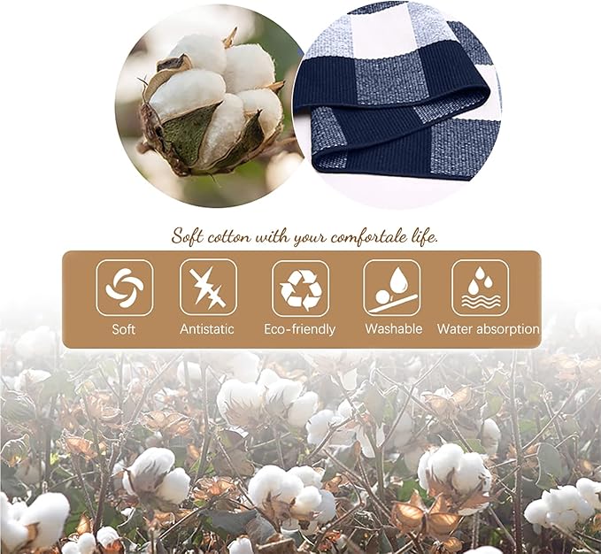 KOZYFLY Buffalo Plaid Area Rug 4 x 6 Ft Navy and White Checkered Rug Washable Outdoor Rugs Cotton Rugs for Bedroom Front Door Mat Carpet for Front Porch Living Room Dining Room Kitchen