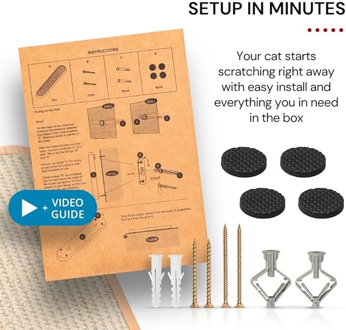 7 Ruby Road Wall Mounted Cat Scratcher - Indoor Vertical Scratching Board for Cats - Scratch Pad Post - Wall Furniture (Cream)