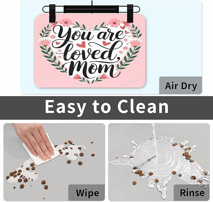 Pet Feeding Mat Happy Mother's Day Floral Gift Mom Pink Cq Dog Food Mat for Food Water No Stains Quick Dry Dispenser Cat Bowl Mats for Messy Drinkers 18X12In