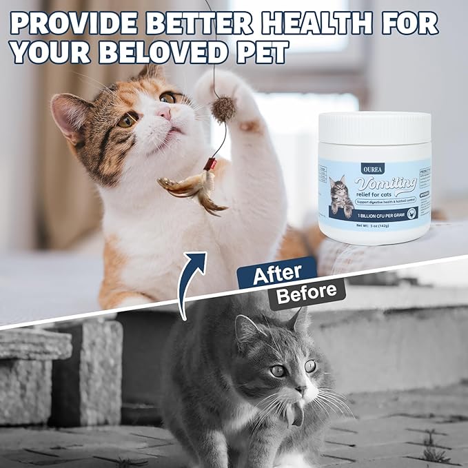 Cat Vomit Remedy, Vomiting Relief for Cats, Cat Vomiting Relief Supplement with Probiotic, Probiotic for Cats Relieves Dry Retching, Helps Expel Hairballs, and Supports Intestinal Health (5 oz)