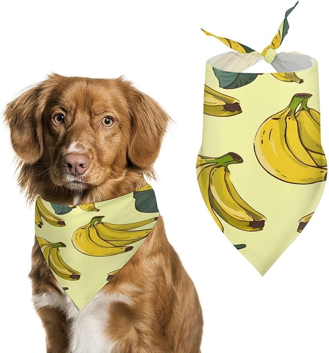 Dog Bandana Spring Pet Scarf Adjustable Triangle Banana Print Printing Dog Bib Washable Polyester Puppy Bandana for Small Medium Large Dogs Cat Birthday Party Supplies