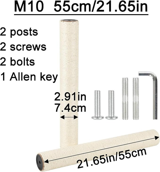 Cat Scratching Post Replacement Pole Part for Kittens and Cat Tree Tower, 21.65in/55cm, M10 Screws