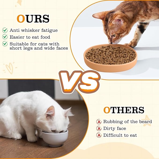 BNOSDM Silicone Dog Food Plate Shallow Dogs Bowl Flat Cat Dish 2 Pack Small Puppy Plates for Small Dog and Cats Whisker Fatigue Pet Feeding Bowls for Dry and Wet Food