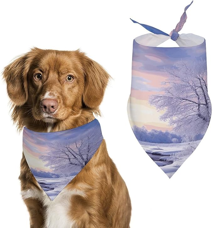 Dog Bandana Spring Pet Scarf Adjustable Triangle Winter Landscape Printing Dog Bib Washable Polyester Puppy Bandana for Small Medium Large Dogs Cat Birthday Party Supplies