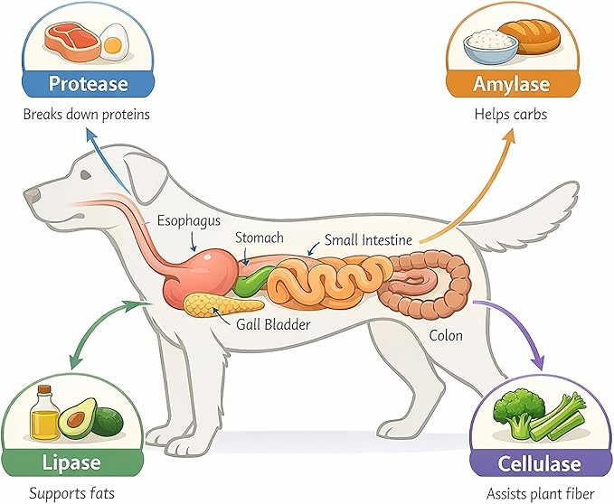 Dr. Goodpet Canine Digestive Enzymes Powder for Dogs – Supports Healthy Digestion, Gas Relief & Nutrient Absorption – Human-Grade Enzymes (Protease, Amylase & Lipase) – 7oz Digestive Supplement