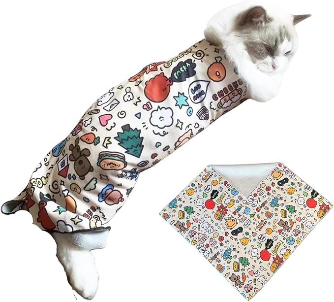 Cat Grooming Wrap - Multifunctional Anti-Bite & Scratch Blanket for Nail Trimming, Medicine, and Injection, Self-Sticking Wrap for Calm & Safe Pet Care (Cute Prints, M-21.7inch Within 6lbs)