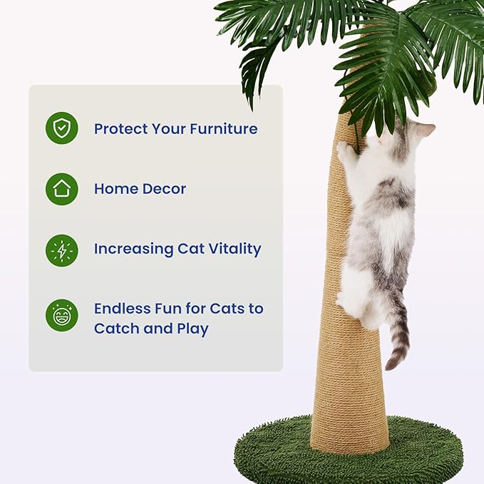 37.4-in Sisal Cat Scratching Post, Green/Brown