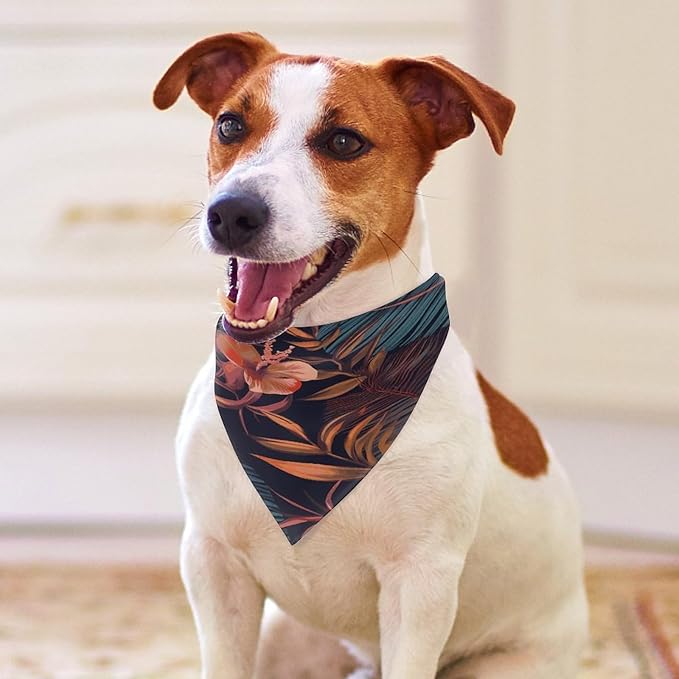 Dog Bandana Spring Pet Scarf Adjustable Triangle Tropical Flower Printing Dog Bib Washable Polyester Puppy Bandana for Small Medium Large Dogs Cat Birthday Party Supplies