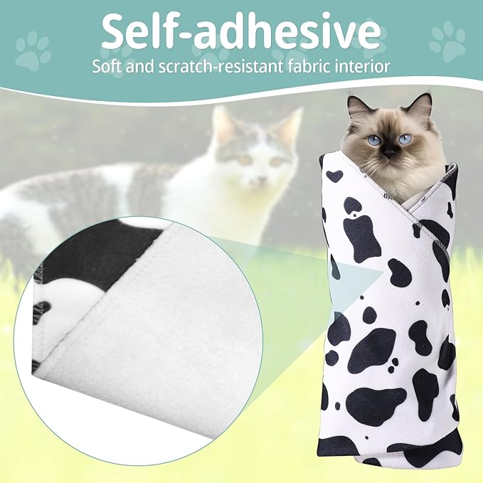 Cat Wrap for Grooming, 21.6x21.6in Soft Fabric Self-Adherent Cat Burrito Towel Restraint Wrap Anti-Bite & Anti-Scratch Cat Swaddle Wrap Washing Bag for Cutting Trimming Clipping Nails Medicine