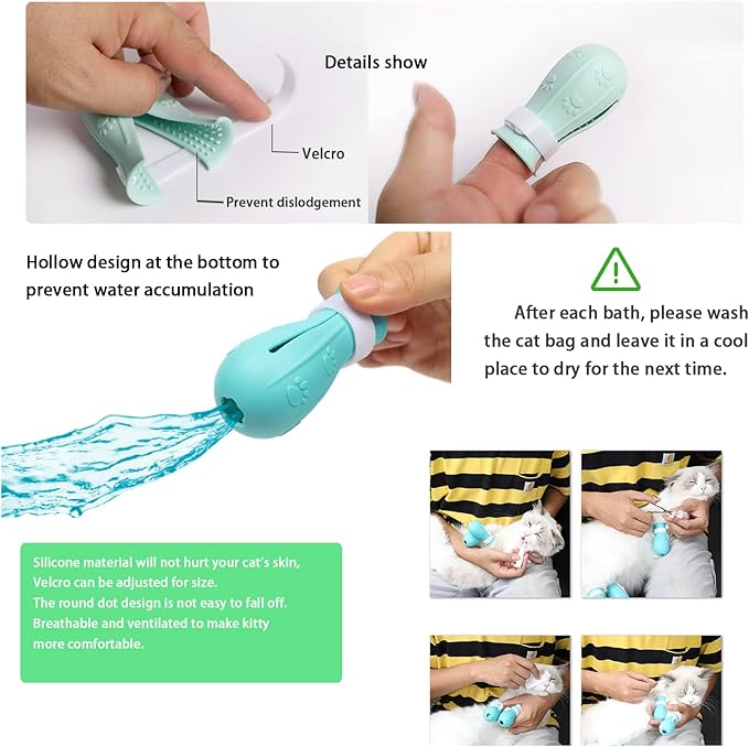 Anti-Scratch Silicone Cat Shoes, Adjustable Multifunctional Anti-Bite Shower Net, Cat Grooming Mesh Bag, Pet Medical Shoes