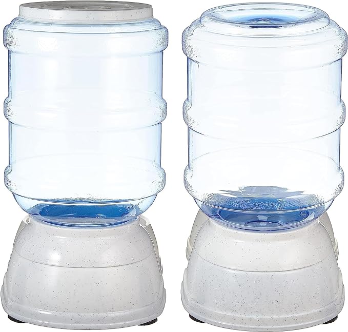 Amazon Basics Automatic Pet Water Dispenser and Gravity Food Feeder Set for Cat and Dog, Easy to Clean, 6-Pound Food Capacity, 1-Gallon, Small, Gray, Pack of 2
