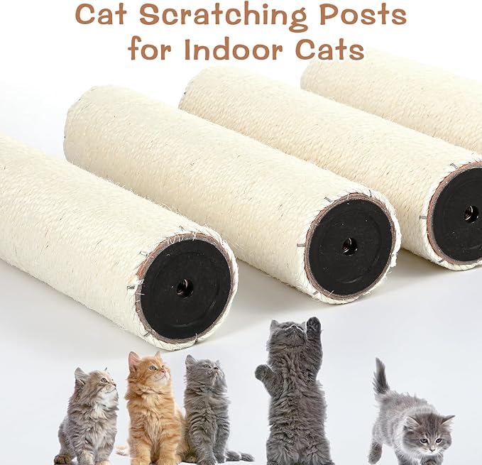4 Pcs Cat Scratching Post Replacement 12in Cat Tree & Tower Scratch Pole Refill Parts with M8 Screws Sisal Rope Cat Furniture Protector