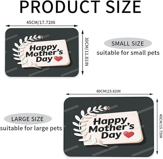 Non Slip Mat for Dog Pet Cat Dog Food Mats Happy Mother's Day Floral Gift for Mom Grey Fg Water Bowl Mat Quick Dry Absorbent Cat Feeding Mats 18X12In