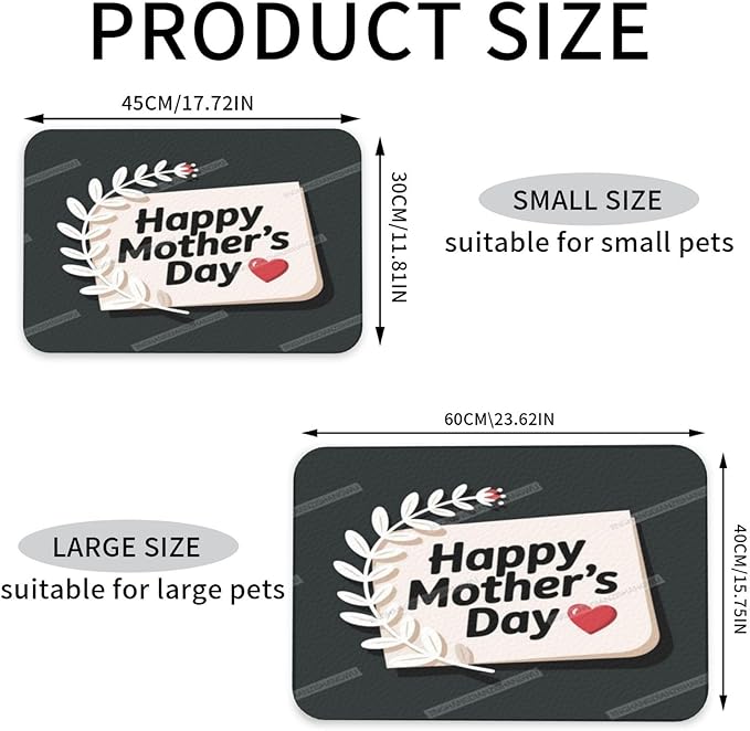 Non Slip Mat for Dog Pet Cat Dog Food Mats Happy Mother's Day Floral Gift for Mom Grey Fg Water Bowl Mat Quick Dry Absorbent Cat Feeding Mats 24x16In