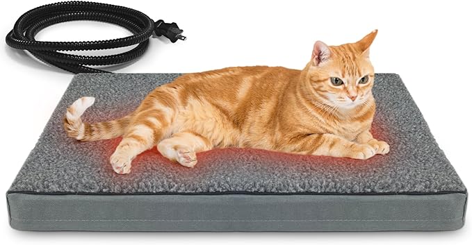 Heated Pet Beds for Indoor/Outdoor Cat & Dog Orthopedic Foam Warming Cat Beds Auto Temperature Control, Washable Cover with Waterproof Liner Thermo Kitty Electric Heating Bed