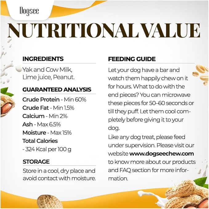Dogsee Himalayan Yak Chews with Peanut Butter (Monster- 3 Chews) | Support Muscle Growth in Dogs | Fight Plaque & Tartar | Dog Treats Healthy | Dog Chews for Teeth Cleaning