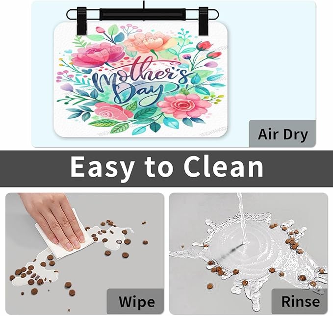 Pet Feeding Mat for Dogs Cats Happy Mother's Day Floral Gift for Mom Bj Absorbent Dog Food Mat Non-Slip Waterproof Placemat Quick Dry Pet Supplies Bowl Mats
