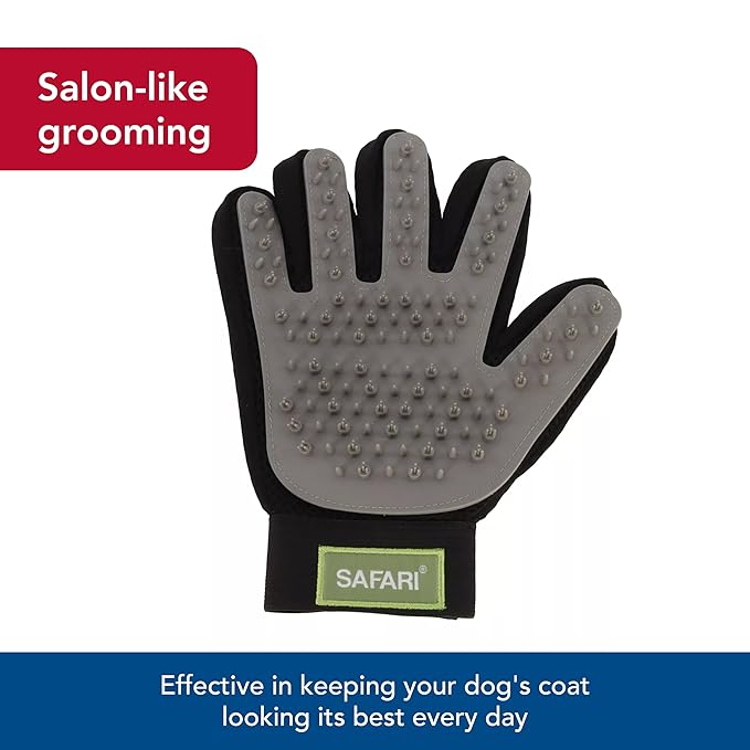 Coastal Pet Safari Grooming Mitt - Gentle Alternative to Pet Brushes for Wet & Dry Grooming - Mitt with Rubber Tips to Trap Hair & Fur - Black & Gray, Right Hand Only