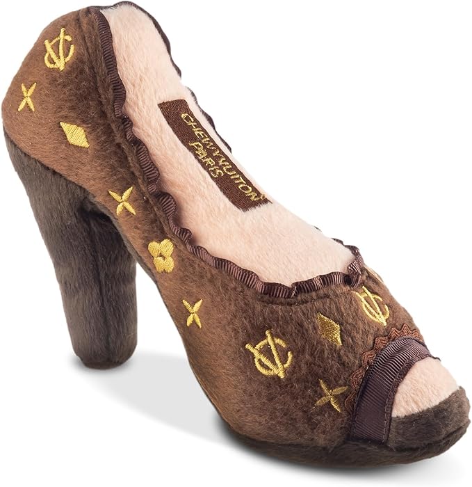 Dog Diggin Designs Chewy Vuiton Squeaky Plush Dog Shoe Toy | Luxury-Inspired Parody Designer Heel with Squeaker, Soft Plush Fashion Dog Toy – High Heel Essentials