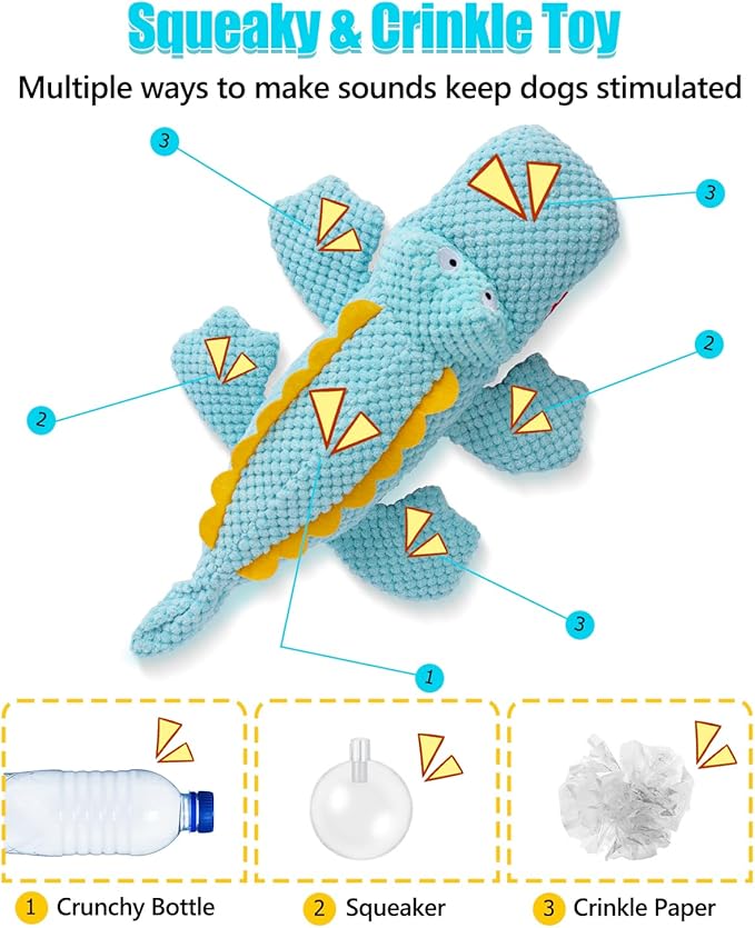 SCHITEC Squeaky Dog Toys, Crinkle Plush Water Bottle Toy with No Stuffing Body, Interactive Squawking Pet Chew Toy for Puppy Small Medium Large Dogs