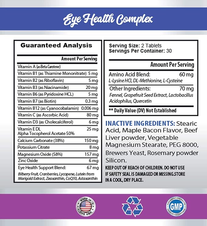 cat antioxidant Supplements - Cats Eye Health Complex - Advanced Formula for Eye Sight - Immune Boost - cat quercetin - 2 Bottles (120 Tablets)
