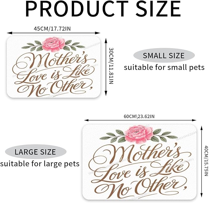 Pet Feeding Mats with Residue Collection Happy Mother's Day Floral Gift for Mom Dc Waterproof Dog Cat Bowl Mat 18X12In with Prevent Water Food Spills