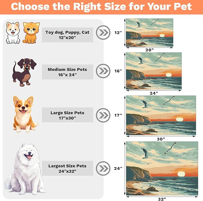 Beach Coastal Dog Food Mat for Floors Absorbent, Quick Dry Water Dispenser Mat for Food, Water, Pet Supplies 12" x 20", Ocean Landscape