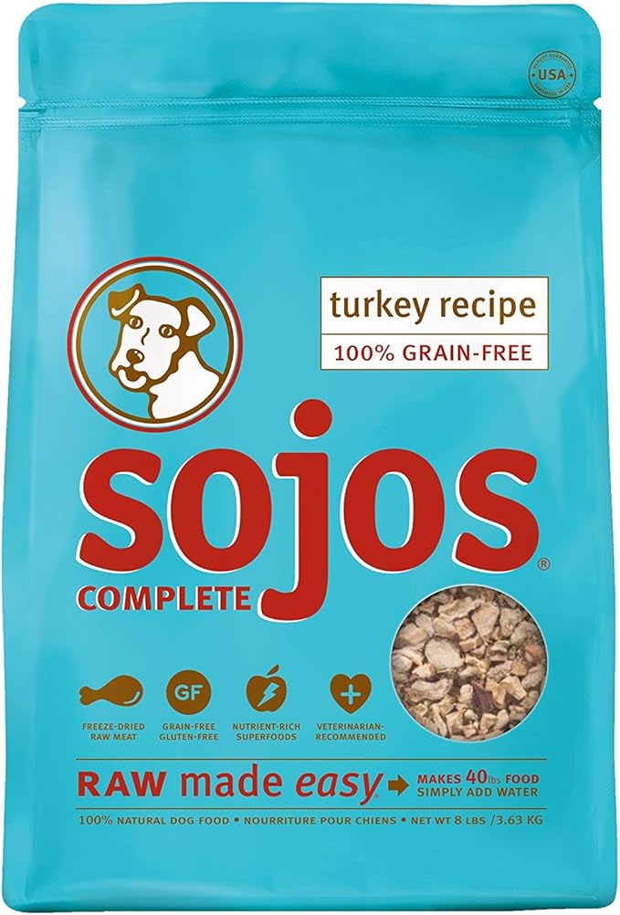 SOJOS Complete Grain Free Freeze-Dried Turkey Raw Natural Dry Dog Food Mix, 8-Pound Bag
