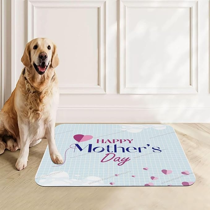 Dog Food Mat for Floors Absorbent Quick Drying Happy Mother's Day Floral Gift for Mom Hd Pet Cat Food Mat Easy-to-Clean Pet Feeding Mats Dog Bowl Mats 18X12In