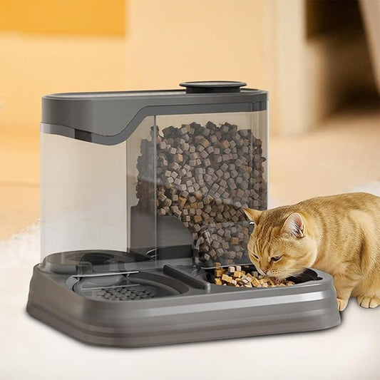 Gravitational Pet Feeder and Water Dispenser Set, Automatic Pet Feeder for Cats Dogs Saving Feeding Station Reduces Waste, Suitable for Dogs Cats Pets Animals Large Capacity (Black)
