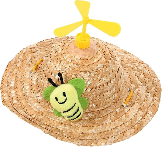 Homoyoyo Pet Straw Hat with Woven Helicopter Decor, Cute Photo Prop for Dogs, Size L, Lightweight Breathable Pet Supplies for Outdoor and Home Use