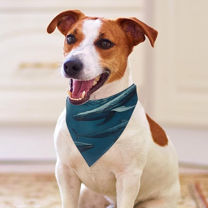 Dog Bandana Spring Pet Scarf Adjustable Triangle Ocean Whale Printing Dog Bib Washable Polyester Puppy Bandana for Small Medium Large Dogs Cat Birthday Party Supplies