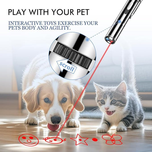 Laser Pointer Cat Toys, Cat Laser Pointer Toy with Three Light Modes, Five Adjustable Patterns,USB Portable Charging, Interactive cat Toy Multifunctional and Portable