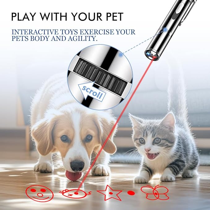 Laser Pointer Cat Toys, Cat Laser Pointer Toy with Three Light Modes, Five Adjustable Patterns,USB Portable Charging, Interactive cat Toy Multifunctional and Portable(2Pcs)