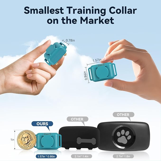 Shock Collar for Small Dogs，Tiniest and Lightest Dog Training Collar with 2000ft Remote，Tailored Small Dog Shock Collar 5-15 Pounds，Beep，Vibration and Safe Shock，0-99-Level Precise Adjustment，Cyan