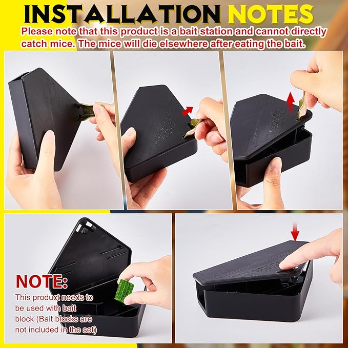 Qualirey Mice Station with Key Triangle Mouse Station Reusable Rodent Trap Box, Keeps Children and Pets Safe Indoor & Outdoor Suitable for Small Mice(Black,2 Pcs)