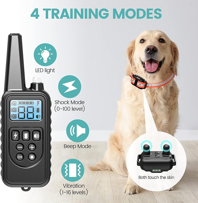 F-color Dog Training Collar with Remote 2600ft Shock Collar for Small Medium Large Dogs Breed Waterproof Dog Shock Collar for 3 Dogs with Anti-Lost Light Beep Vibration Shock