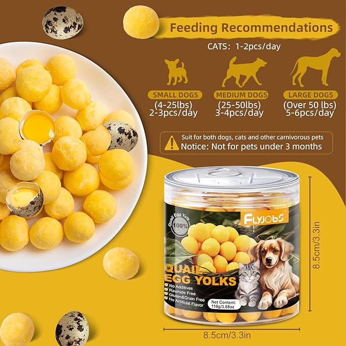Dehydrated Quail Egg Yolk Snacks for Cats and Dogs Training, Natural Dog Food Limited Ingredient, Healthy Tasty Freeze-Dried Pet Treats for Dogs Cats (M, Egg)
