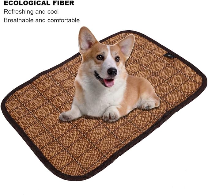 AYNEFY Doublesided Pet Mat Dog Daily Supplies Rattan and Warm Plush Cat Dog Bed for Summer Winter Use with Strong Edging for Cages Or Floor Doublesided Pet Mat Soft Breathable Cooling (M)