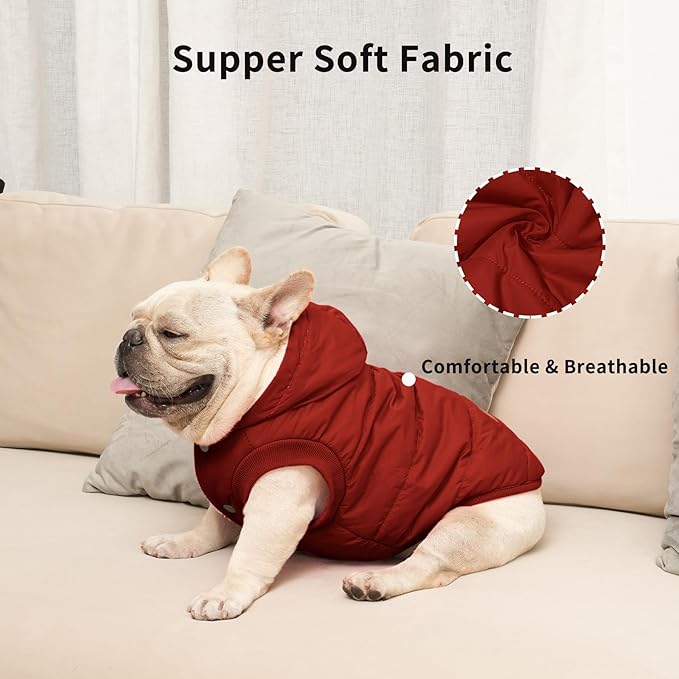 Fleece Lining Extra Warm Dog Hoodie in Winter,Small Dog Jacket Puppy Coats with Hooded,Red S