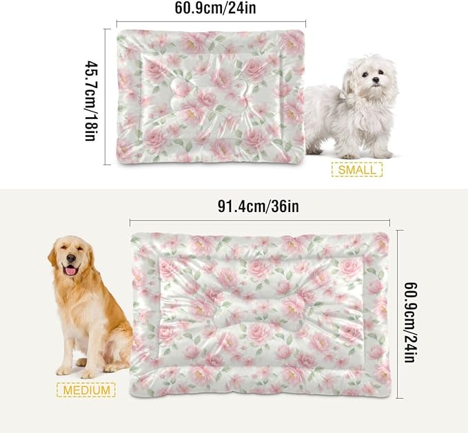 Dog Bed for Crate Washable Pet Sleep Pad, Floral Print Kennel Mat with Non-Slip Bottom, Soft Fluffy Supplies Pet for Dogs and Cats (24x18 inch)