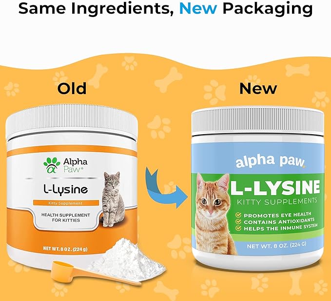 Alpha Paw - Human Grade for Pets - Cat Lysine Supplement - Extra Servings 5-10 Month Supply - Natural Lysine (8 Ounces/227 Grams)