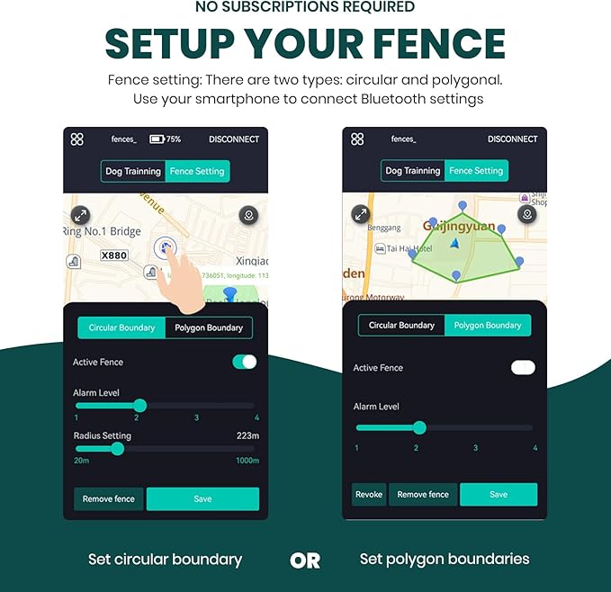 GPS Dog Fence with No Monthly Subscription, 1-Mile Range Wireless Dog Fence, Rechargeable Waterproof Collar with 3 Training Modes, Virtual Boundary for Medium & Large Dogs
