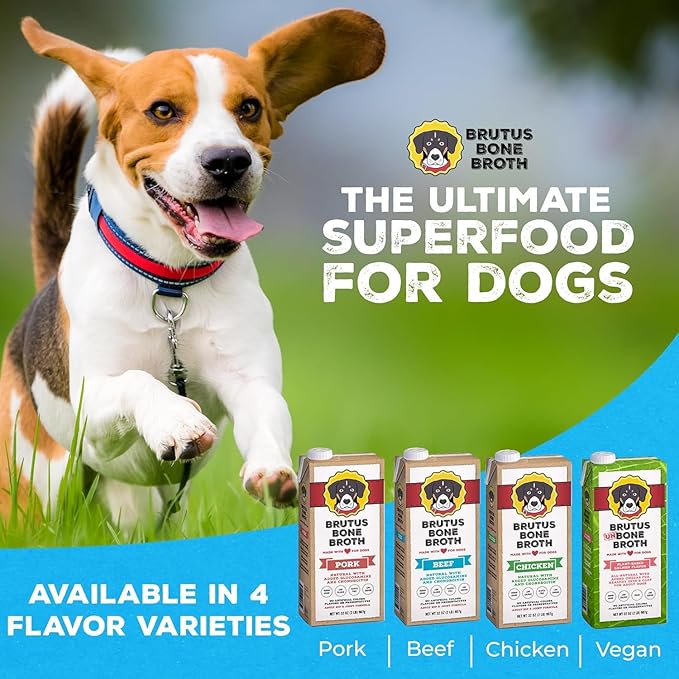 Brutus Broth for Dogs - All Natural Bone Broth for Dogs with Chondroitin Glucosamine Turmeric -Human Grade Dog Food Toppers - Beef and Pork Bundle