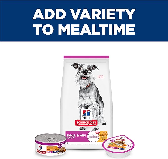 Hill's Science Diet Small & Mini, Senior Adult 7+, Small & Mini Breeds Senior Premium Nutrition, Wet Dog Food, Chicken & Barley Loaf, 5.8 oz Can, Case of 24