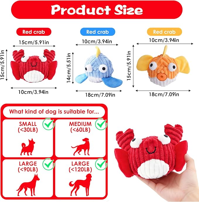 Squeak Dog Toys for Aggressive Chewers, No Stuffing Squeak Dog Chew Toys for Aggressive Chewers, Interactive Dog Toy Ball with Crinkle Paper for Medium Dogs, Large & Small Breeds (F-Whale+Fish)