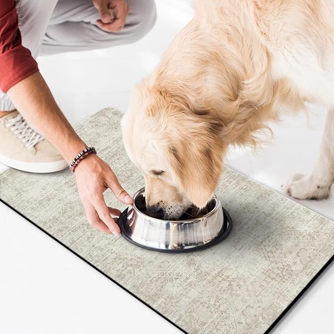 Dog Food Mat for Floors Waterproof Quick Dry Pet Placemat Cat Feeding Bowls Mats for Food and Water, Eco-Friendly Dog Accessories Diatomite Pets Supplies 16" X 24"