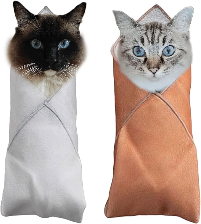 Oncpcare 2PCS Cat Wrap for Cutting Nails, 21x21in Self-Adherent Pet Cat Grooming Wrap for Medicine, Nail Clipping, Teeth Brushing, Ear Cleaning | Anti-Escape Anti-Bite Anti-Scratch (Solid)